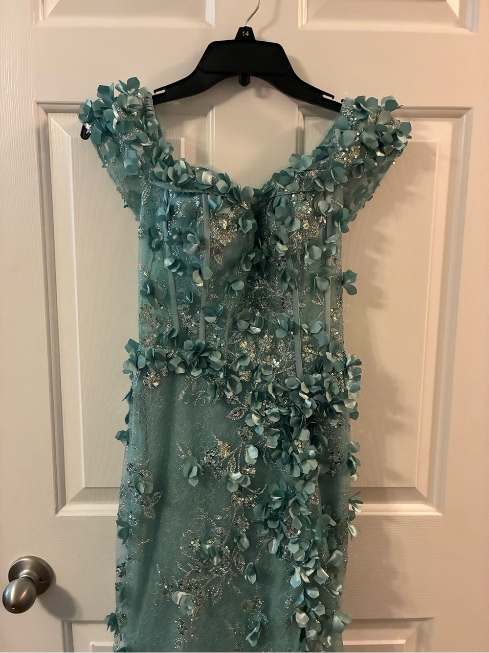 Aqua Floral Appliqué Formal